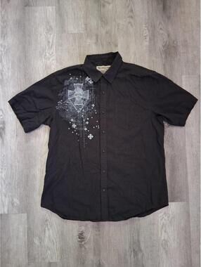 Machine 1971 Men's Xl Black Cotton Streetwear Button Up Casual Graphic Shirt